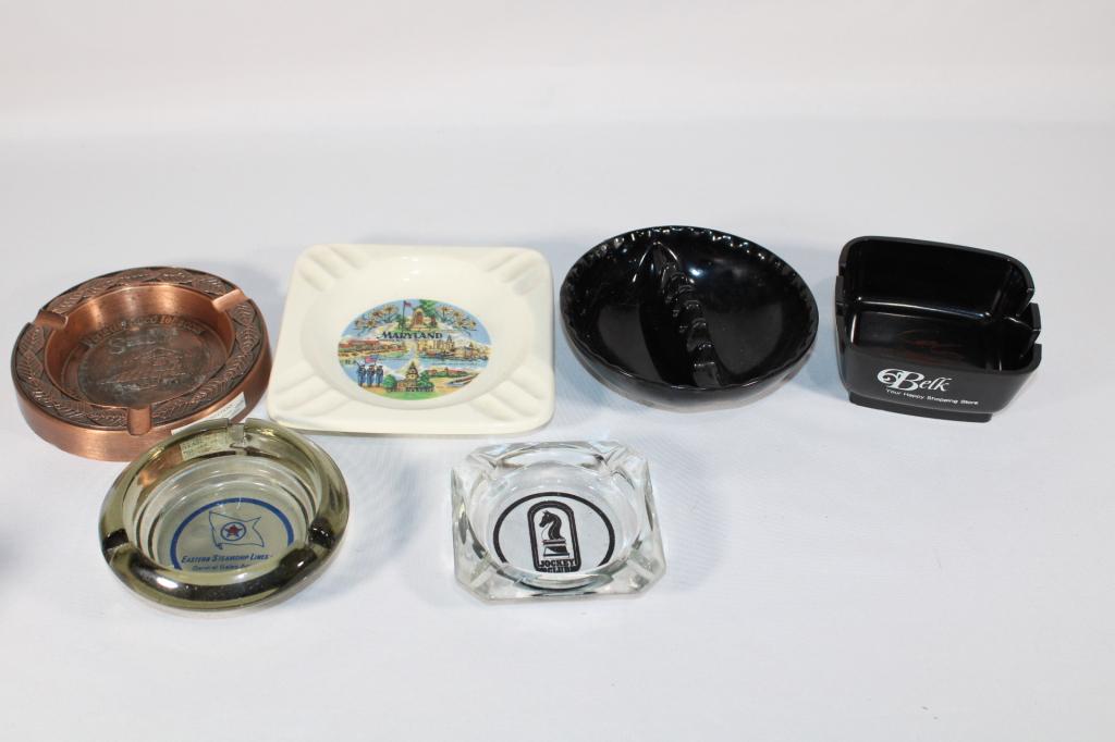 Lot of 6 Vintage Travel / Advertising Ashtrays: Good overall as pictured.