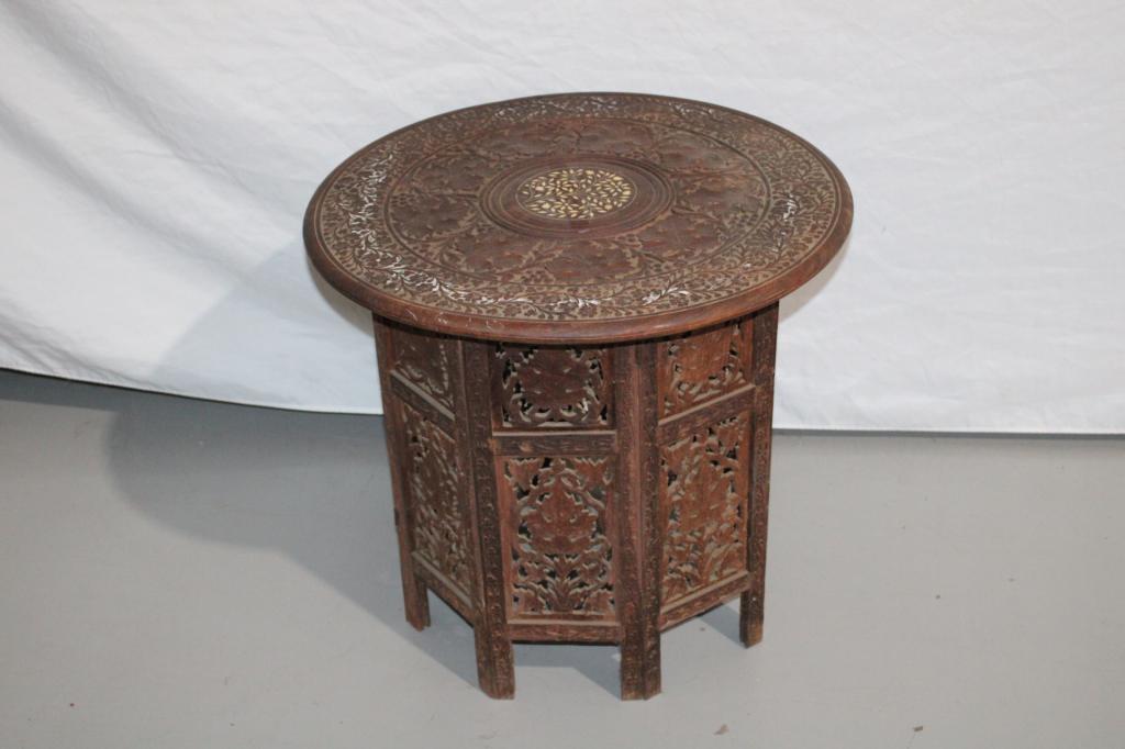 Carved Indian Wood Side Table (1 of 3)
