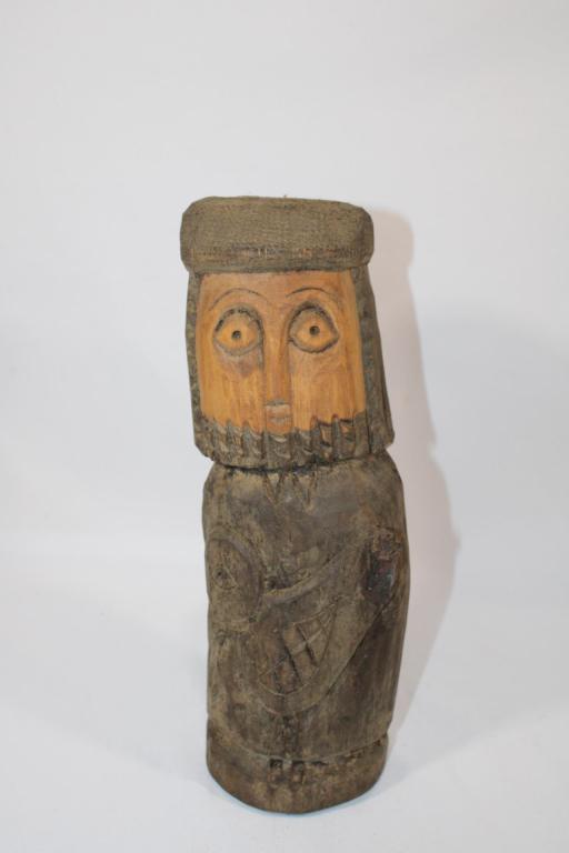 Polish Folk Art Carved Wooden Man w/ Bird Statue (1 of 3)