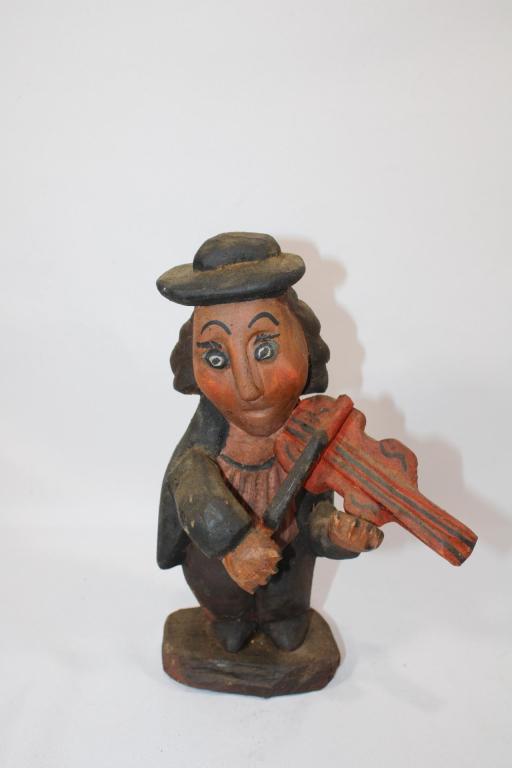 Polish Folk Art Carved Wooden Violin Player Statue (1 of 5)
