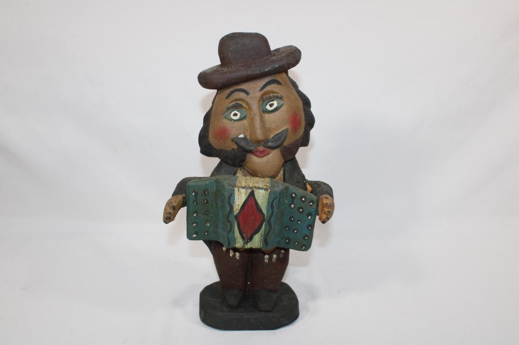 Polish Folk Art Carved Wooden Accordion Player (1 of 4)
