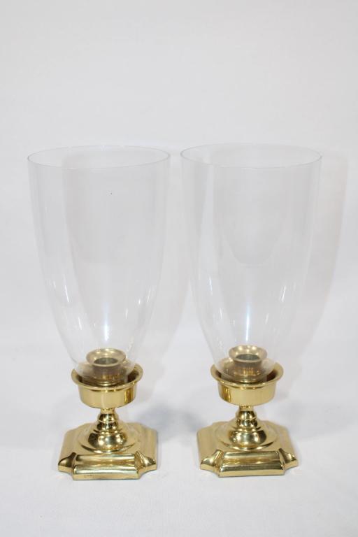 Pair of Brass Candlestick Holders w/ Glass Chimney (1 of 2)