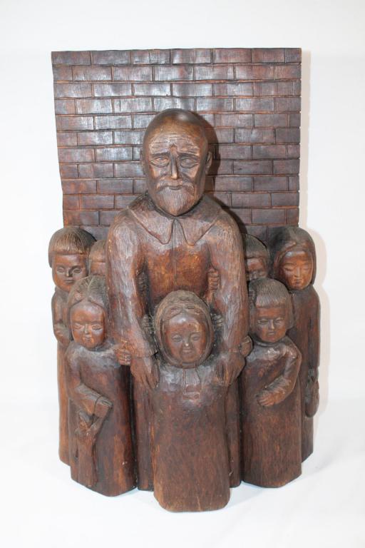 VTG Polish Folk Art Wood Statue Signed Gajdowski: measures about 20 inches tall by 16 inches tall; signed Stan. Gajdowski