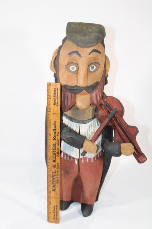 VTG Polish Folk Art Wood Statue - Musician: measures about 17 inches tall;