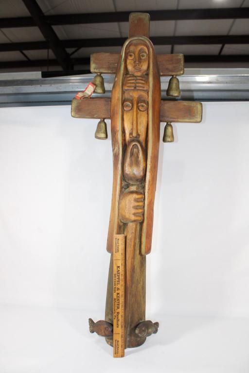 VTG Polish Folk Art Wood Statue - Signed (1 of 7)