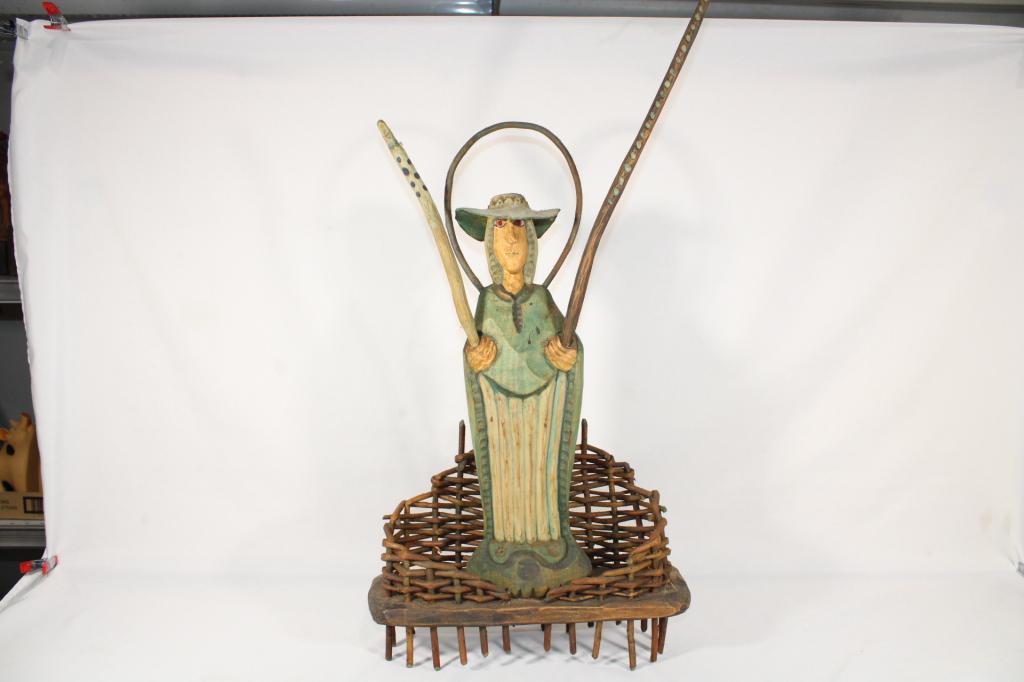 VTG Polish Folk Art Wood Statue - Religious Signed (1 of 6)