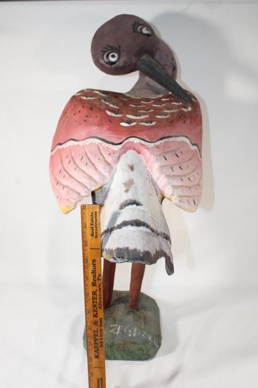 VTG Polish Folk Art Wood Statue Signed E. Zegadlo: measures about 24 inches tall; signed as pictured