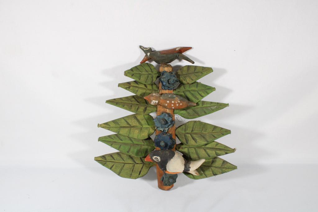 Polish Folk Art Wood Sculpture Tree w/ Birds (1 of 3)