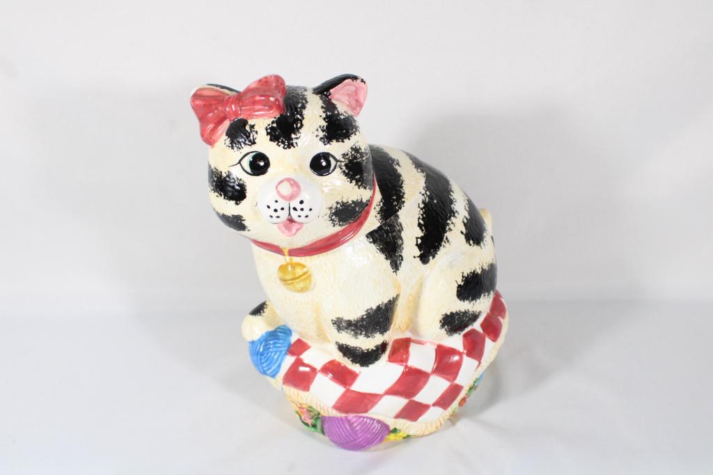 Ceramic Cat on Basket of Yarn Cookie Jar (1 of 7)