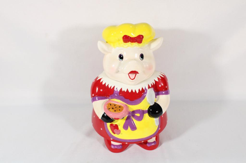 Ceramic Pig in Dress Cooking Cookie Jar (1 of 6)
