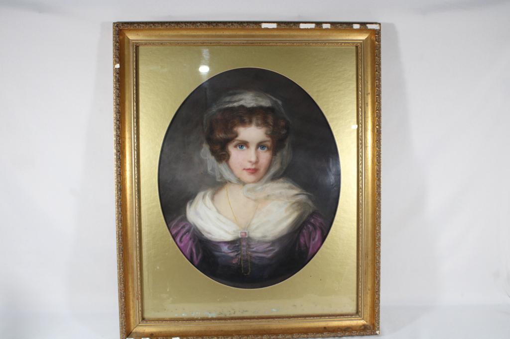 Antique Framed Pastel Portrait on Board (1 of 6)