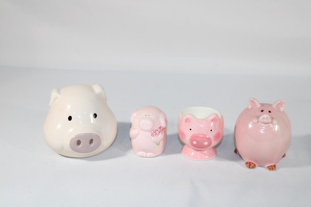 Lot of 4 Ceramic Pigs - Egg Holder, Ashtray, etc. (1 of 4)
