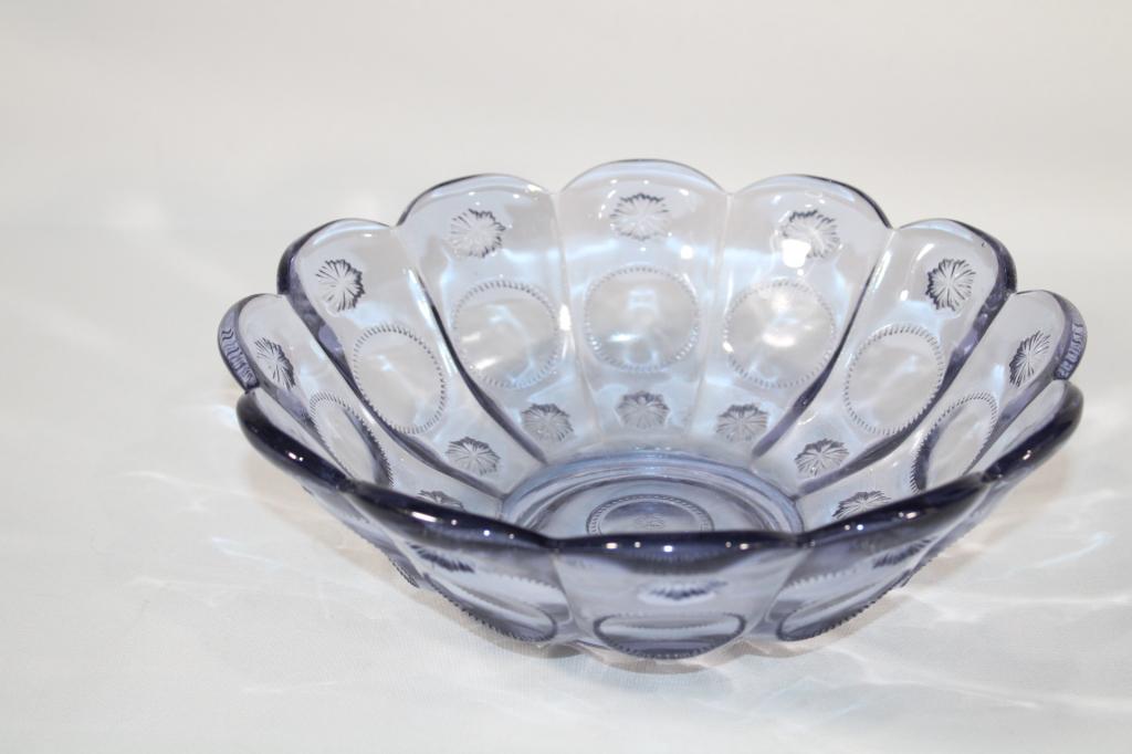 Fenton Glass Priscilla Moon & Star Scalloped Bowl: meausures about 10 inches by 3 1/4 inches; marked Fenton; good overall as pictured