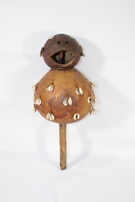 African Dbl Gourd Shaker Rattle Cowrie Seashells: good overall as pictured
