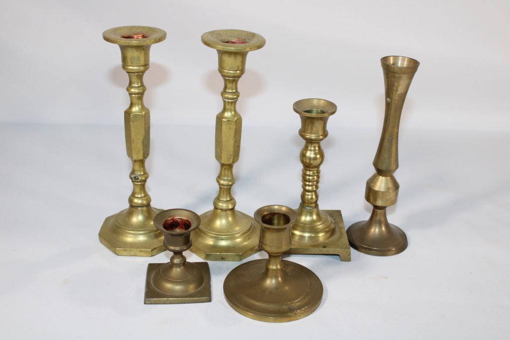 Lot of Brass Candle Holders: good overall as pictured
