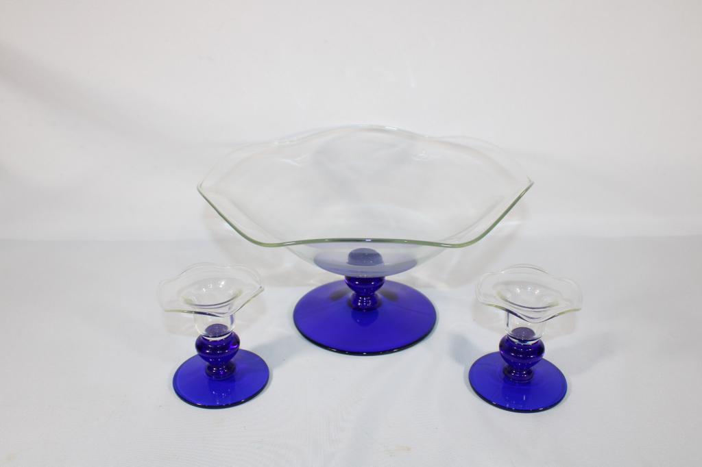Princess House Cobalt and Clear Console Set (1 of 4)