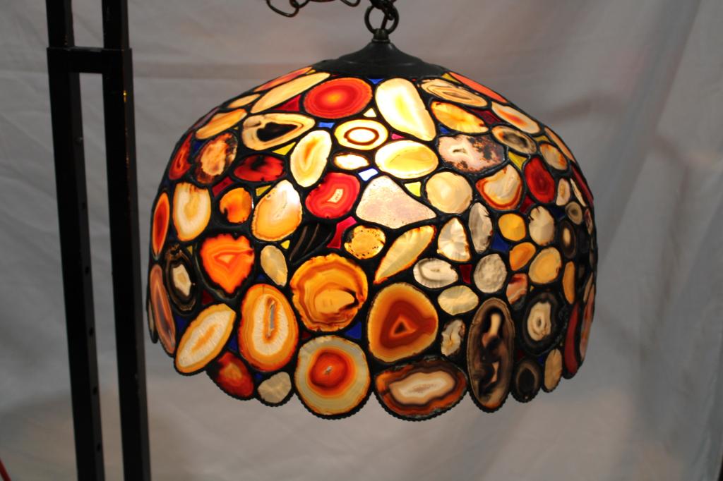 Vintage Signed Sliced Agate Swag Lamp Chandelier (1 of 4)