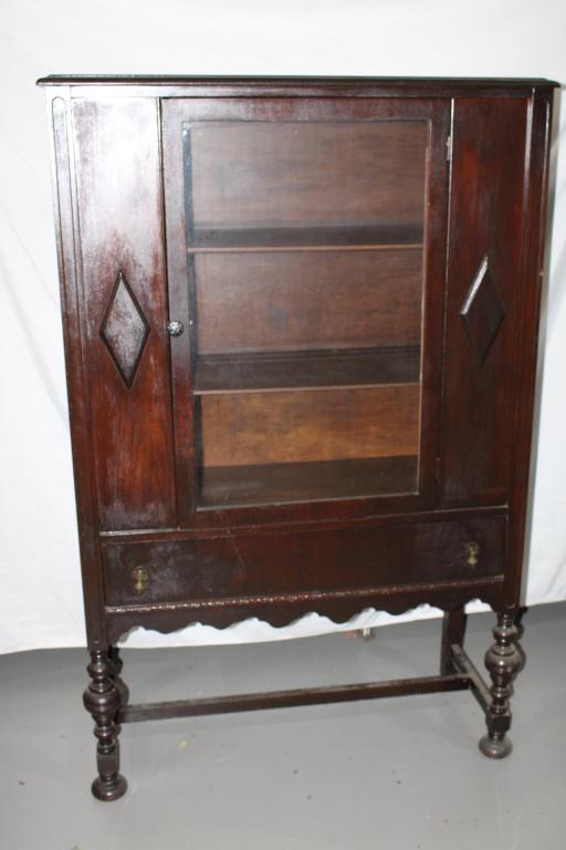 Antique Mahogany China Cabinet: measures about 40 inches wide by 16 inches by 63 inches tall Some condition issues as pictured