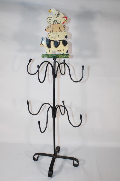 Metal Mug Holder with Stacked Farm Animals: measures about 22 1/2 inches tall; good overall as pictured