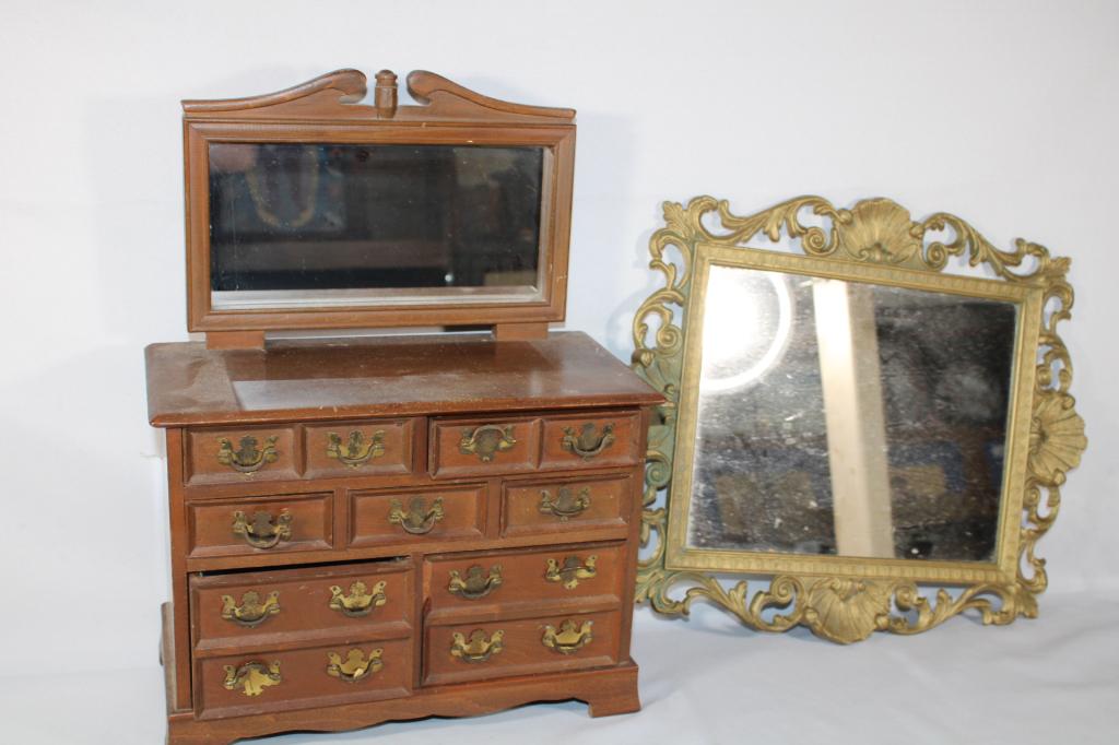 Jewelry Box and Plastic Wall Mirror: good overall as pictured