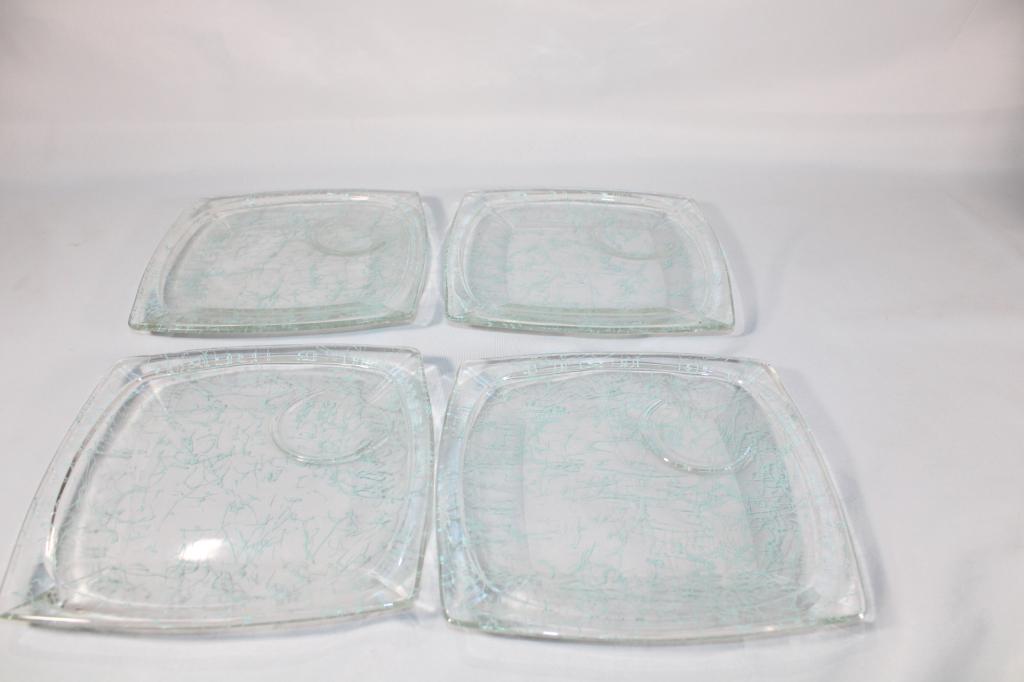 Lot of 4 Blue Spaghetti Ware Snack Plates (1 of 2)
