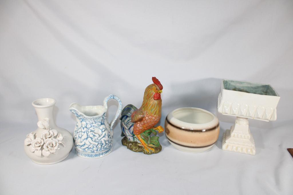 Misc Lot of Pottery - Vase / Rooster / Pitcher et. (1 of 4)