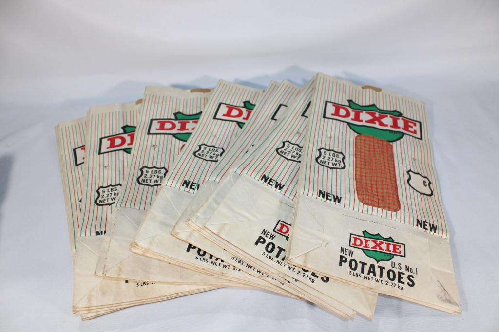 Large Lot of Vintage Dixie Potatoes Bags: good overall as pictured