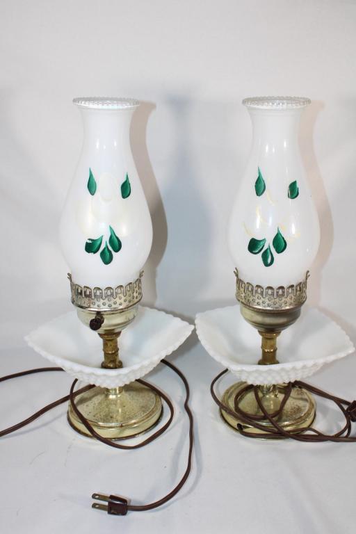 Pair of Hand Painted Milk Glass Lamps (1 of 4)