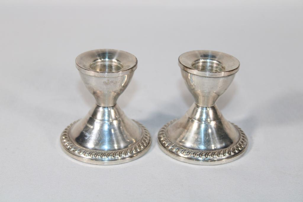Pair of Weighted Sterling Silver Candle Holders: Good overall as pictured.