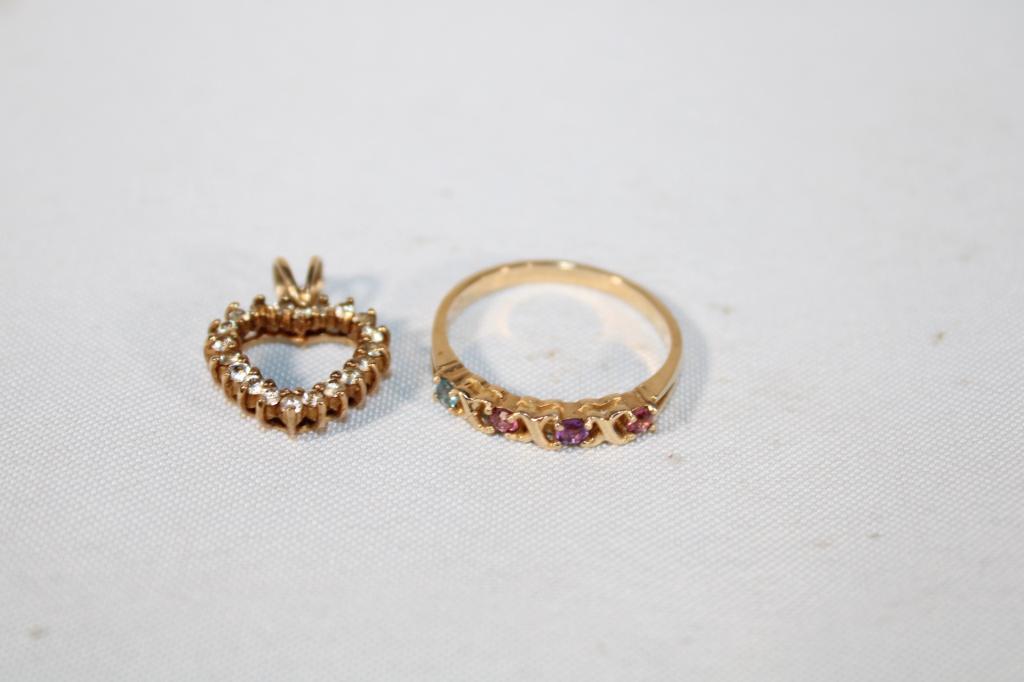 10k Gold Ring and Heart Pendant: Good overall as pictured. 3.49 grams weight approx