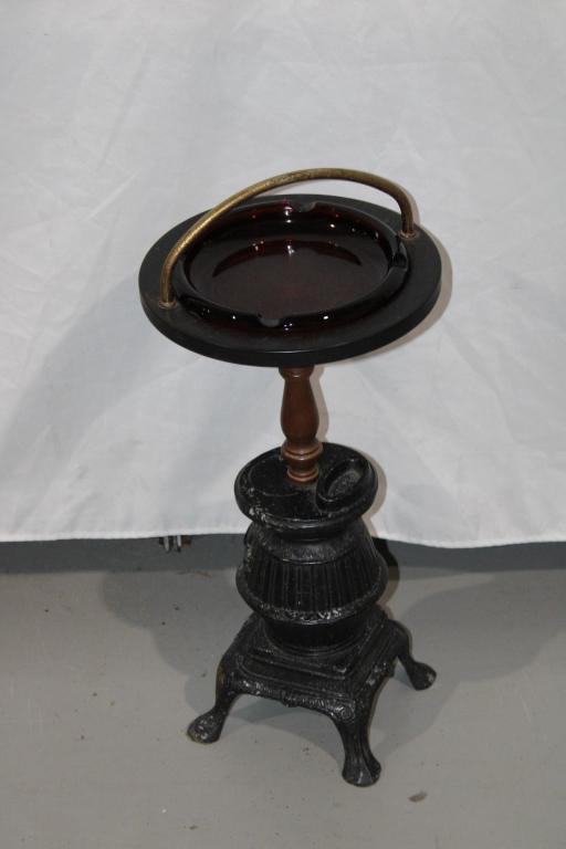 Vintage Metal Pot Belly Stove Base Ashtray Stand: Good overall as pictured. Measures about 19.5" tall.