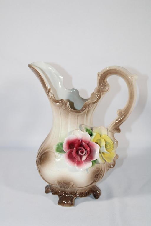 Capodimonte Porcelain Pitcher: as pictured. Measures about 7.75" tall. *Please view photos closely to see any imperfections. The delicate nature of these Overall good as pictured. *Please view photos closely to see any imperfection