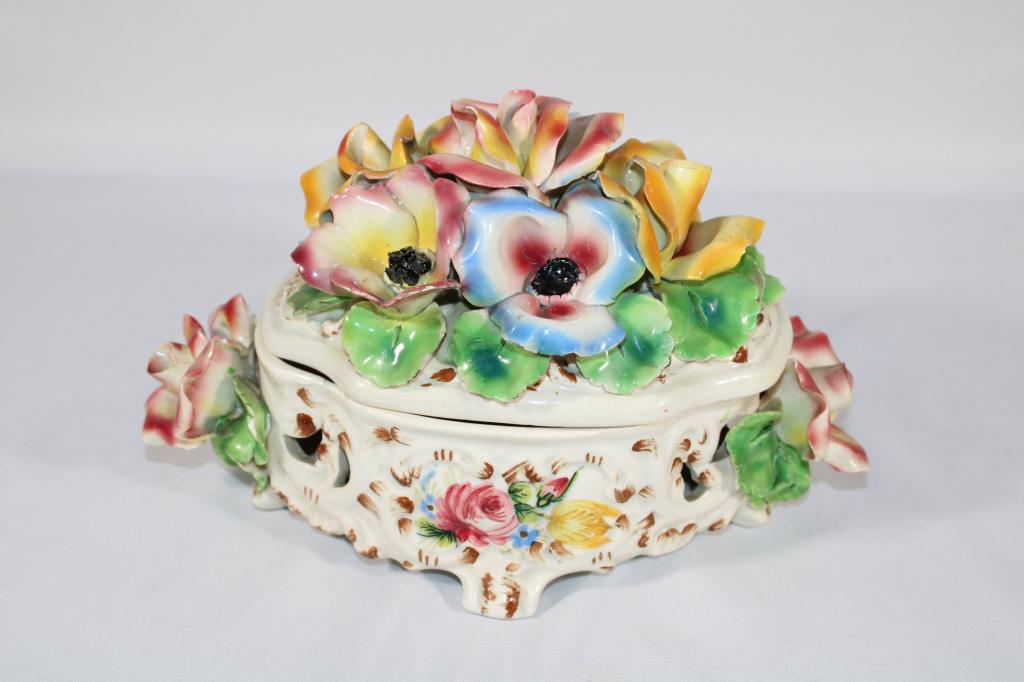 Capodimonte Porcelain Style Covered Dish: of these Overall good as pictured. Measures about 9.5" tall. *Please view photos closely to see any imperfections. The delicate nature of these Overall good as pictured. Measures about 7.5" tall. *Ple
