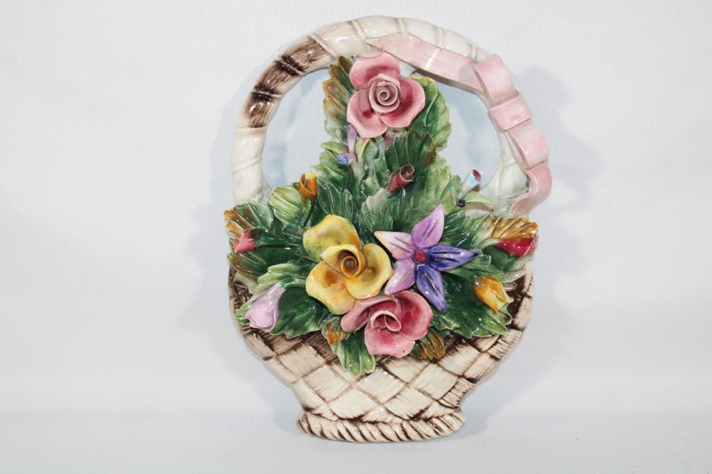 Capodimonte Porcelain Flower Basket Wall Hanger: Overall good as pictured. Measures about 10.75" tall. *Please view photos closely to see any imperfections. The delicate nature of these
