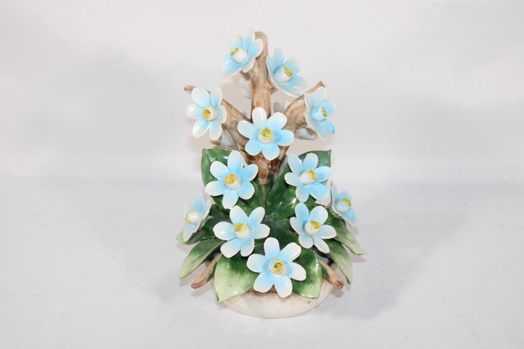 Capodimonte Porcelain Blue Flower Tree in Bowl: Overall good as pictured. Measures about 7.5" tall. *Please view photos closely to see any imperfections. The delicate nature of these