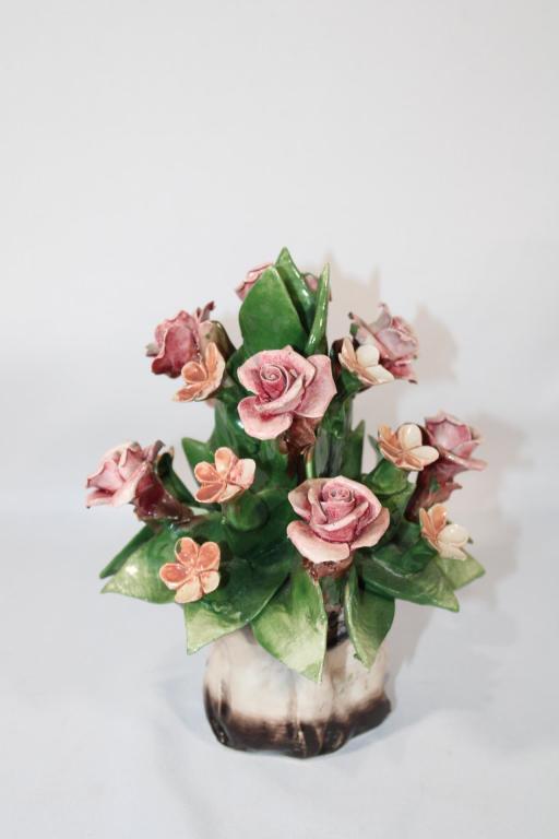 Capodimonte Porcelain Pink Roses Bouquet: measures about 8 1/2 inches tall; Please view photos closely to see any imperfections. The delicate nature of these pieces can have imperfections / chips, especially along the edges of the flowers. A 