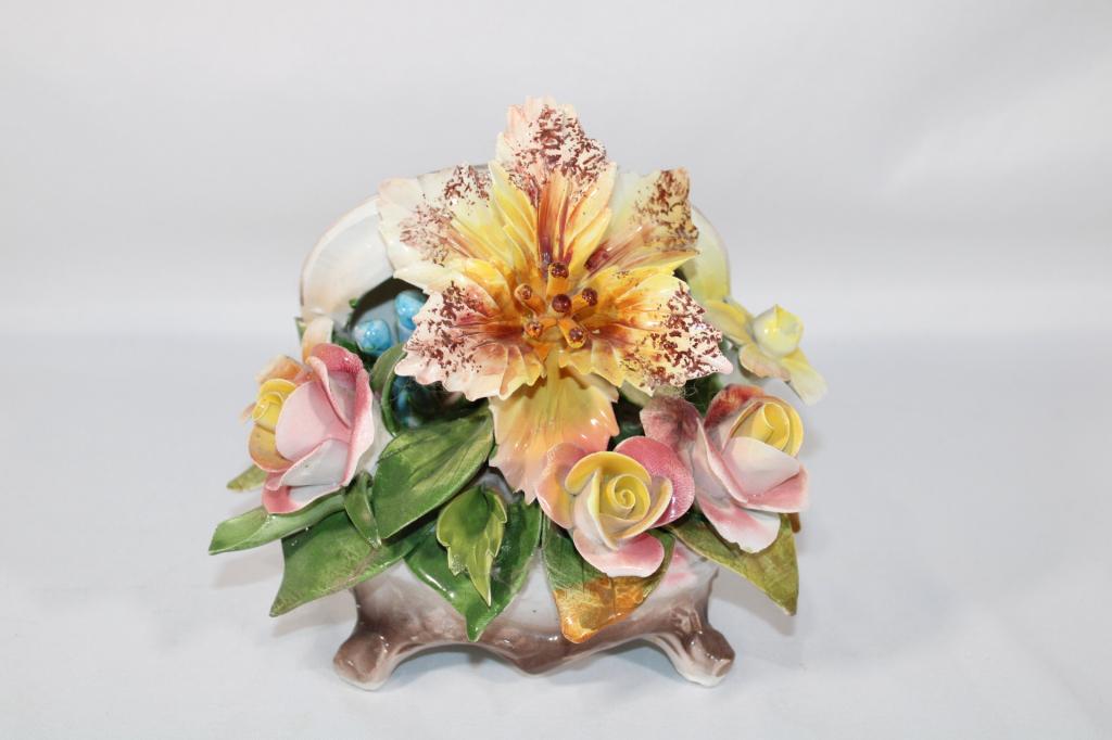 Capodimonte Porcelain Flowers in Trinket Box: measures about 7 inches tall; Please view photos closely to see any imperfections. The delicate nature of these pieces can have imperfections / chips, especially along the edges of the flowers. A best