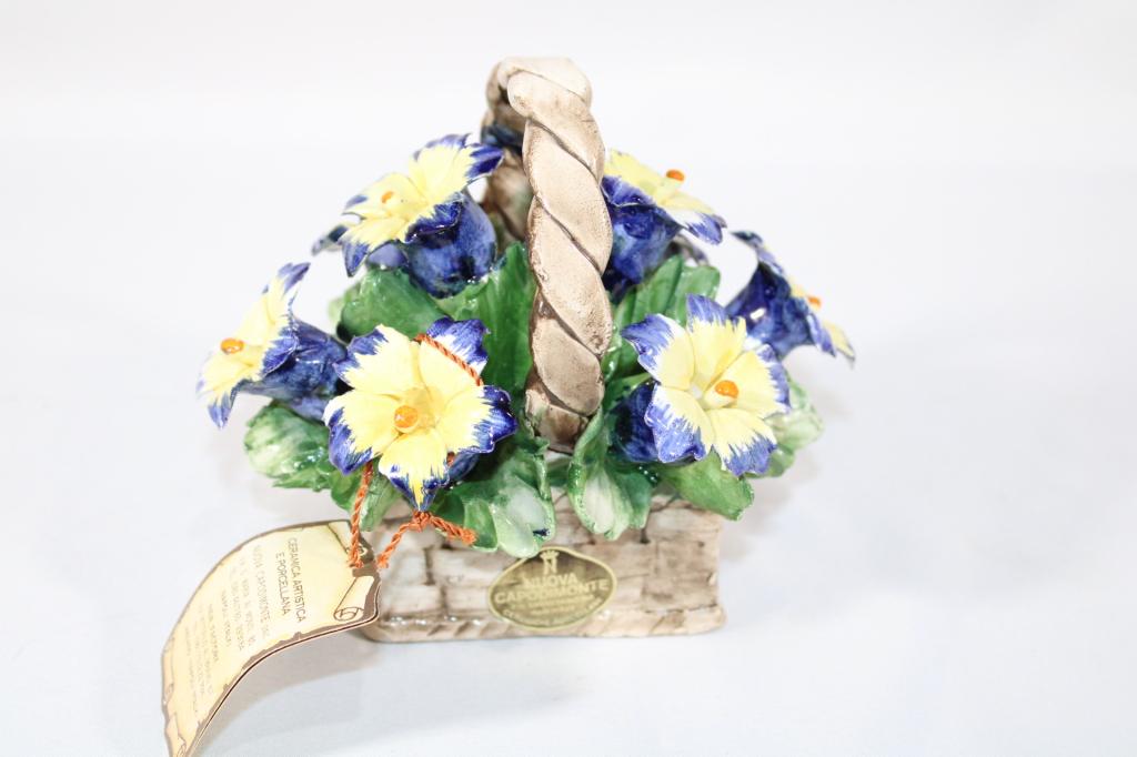 Capodimonte Porcelain Basket of Flowers: Measures about 5 inches tall; *Please view photos closely to see any imperfections.