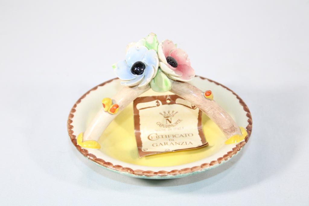Capodimonte Porcelain Trinket Dish: Measures about 4 inches tall; *Please view photos closely to see any imperfections.