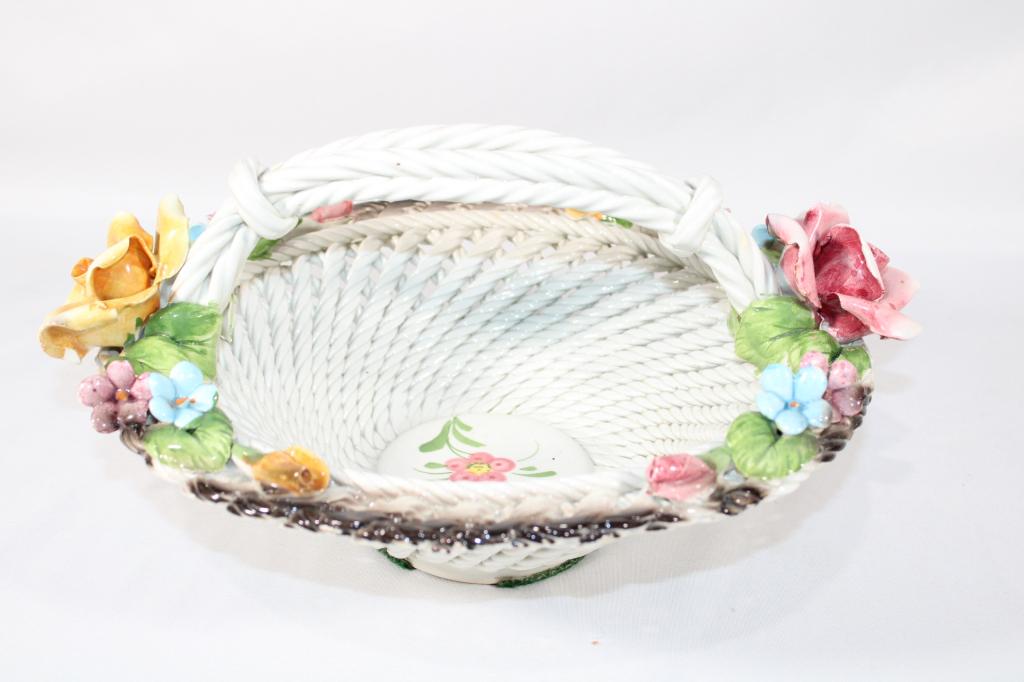 Capodimonte Porcelain Braided Basket: Measures about 7 inches tall; *Please view photos closely to see any imperfections.