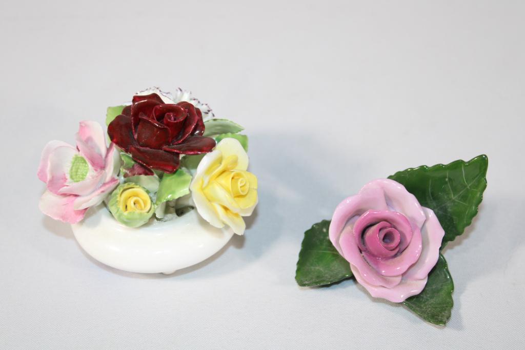 Herend and Royal Doulton Ceramic Flowers: Measures about 2 1/2 inches tall; *Please view photos closely to see any imperfections.