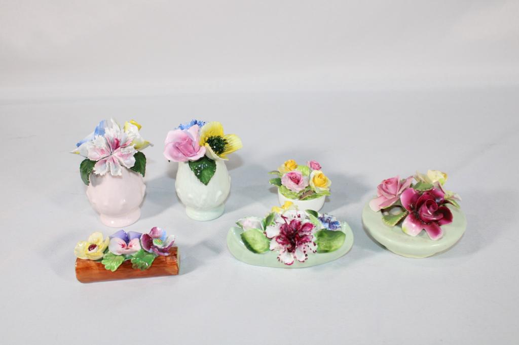Lot of 6 Bone China Small Bouquet of Flowers: Measures about 3 1/2 inches tall; *Please view photos closely to see any imperfections.