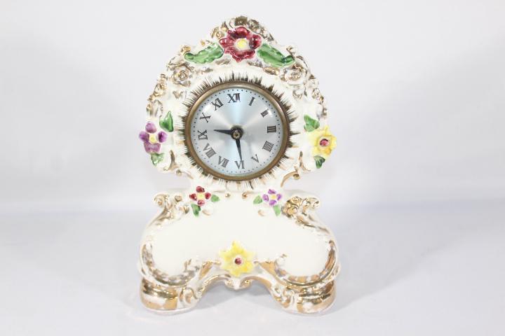 Capodimonte Style Mantle Clock: Measures about 11 inches tall; *Please view photos closely to see any imperfections.