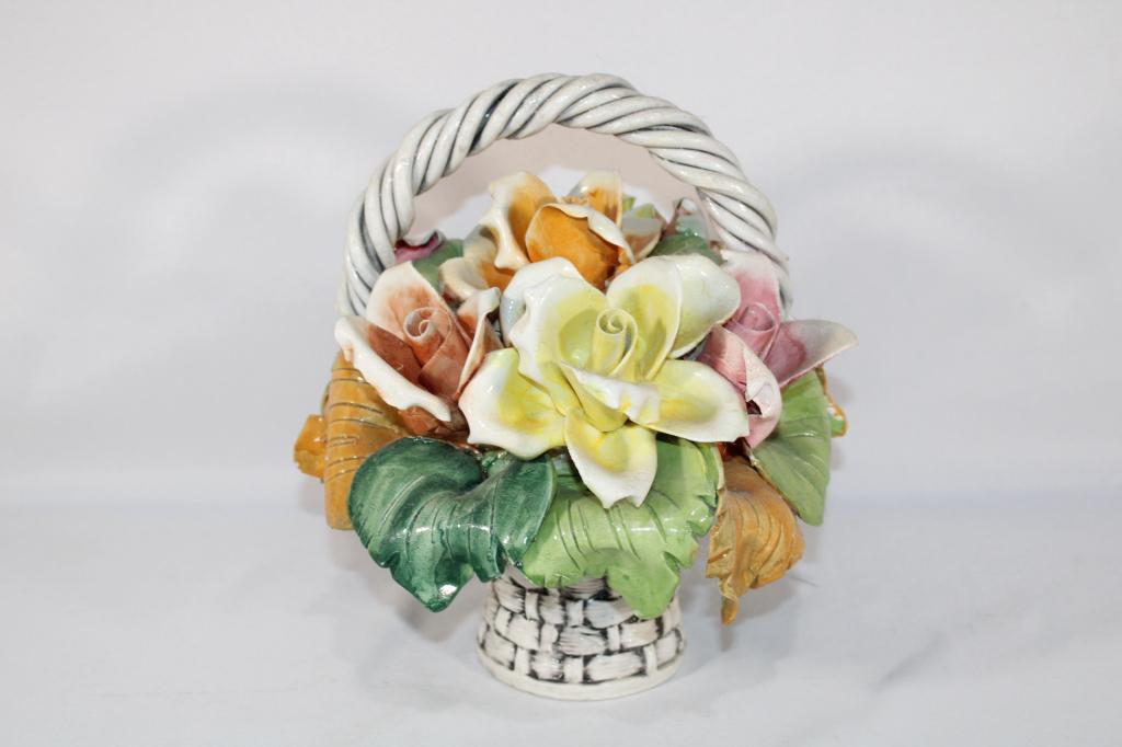 Capodimonte Porcelain Basket of Flowers: Measures about 10 inches tall; *Please view photos closely to see any imperfections.