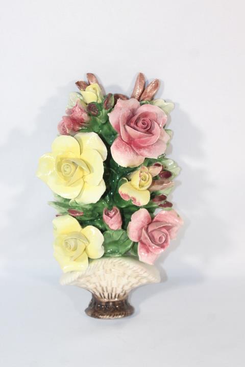 Capodimonte Porcelain Floral Wall Mount: Measures about 11 inches tall; *Please view photos closely to see any imperfections.