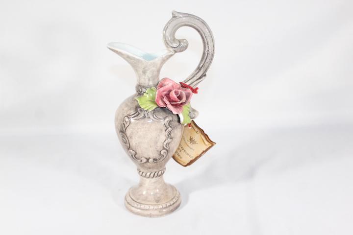 Capodimonte Porcelain Floral Pitcher: measures about 9 inches tall; *Please view photos closely to see any imperfections.