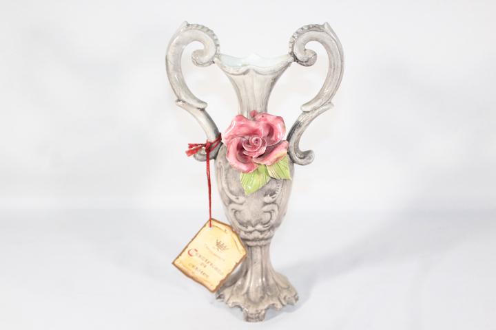 Capodimonte Porcelain Double Handle Vase: Measures about 11 inches tall; *Please view photos closely to see any imperfections.