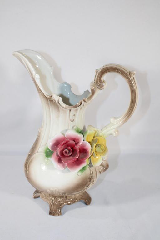 Capodimonte Porcelain Pitcher: measures about 12 inches tall; *Please view photos closely to see any imperfections.