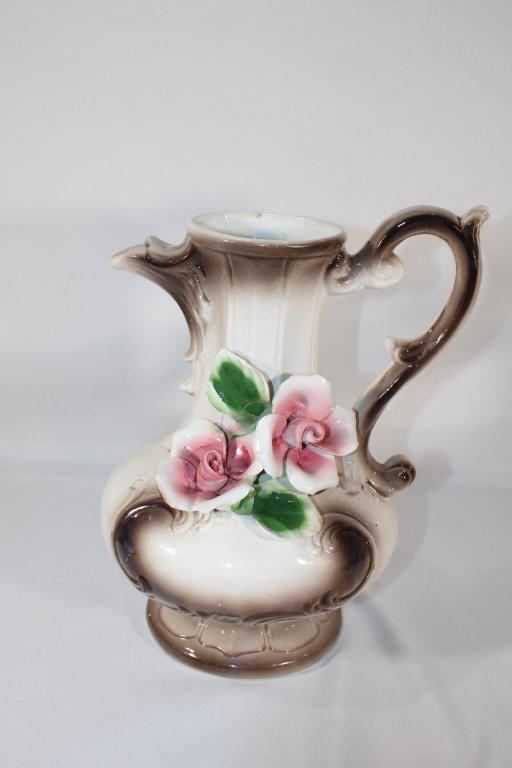 Capodimonte Porcelain Pitcher: measures about 12 inches tall; *Please view photos closely to see any imperfections.
