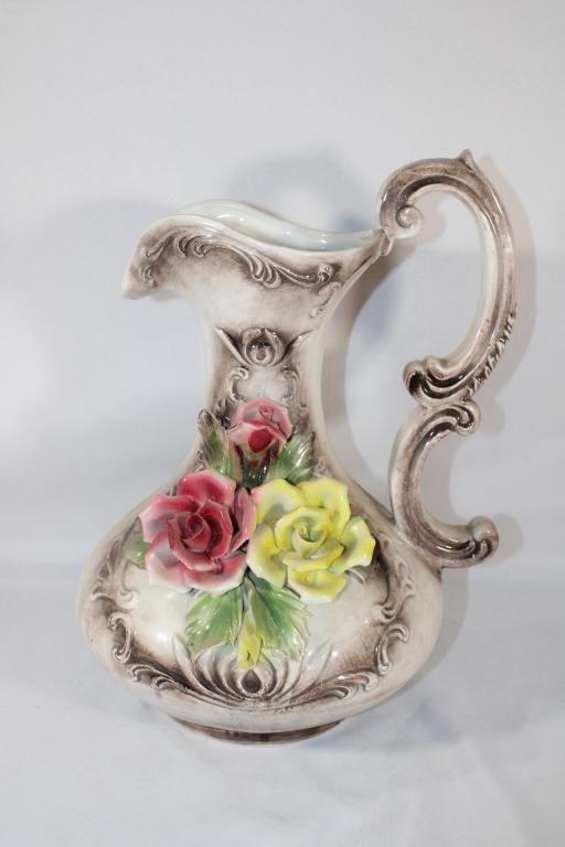 Capodimonte Porcelain Tall Pitcher: measures about 13 inches tall; *Please view photos closely to see any imperfections.